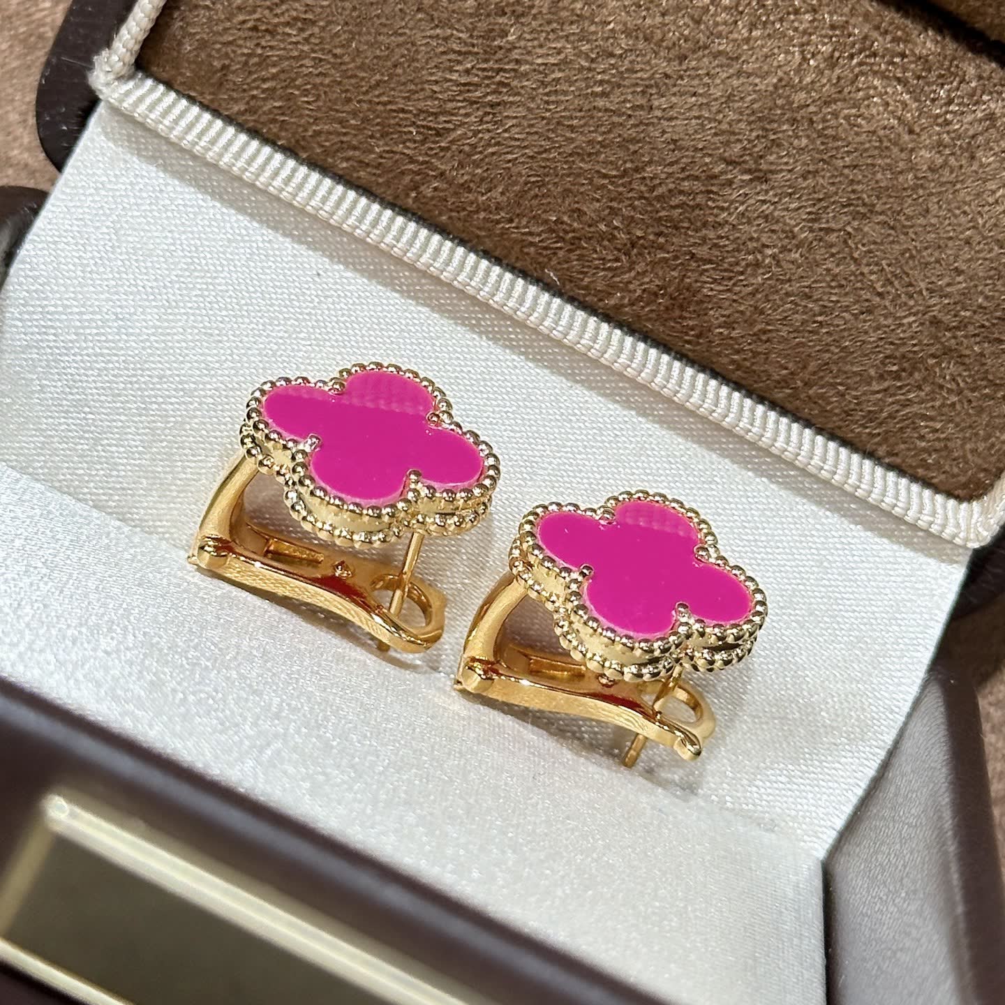 Van Cleef & Arpels Alhambra Pink Enamel Earrings
